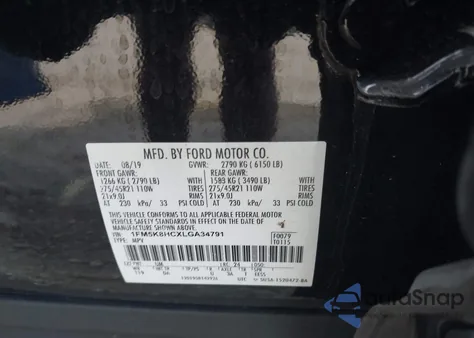 2020 Ford Explorer Platinum z USA, uszkodzony, nr VIN 1FM5K8HCXLGA34791